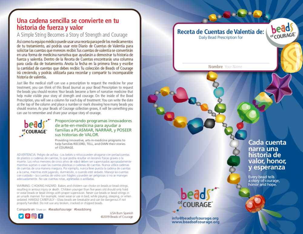 Beads of Courage, Beads at Home, Burn Bead Prescription Journal (Spanish)
