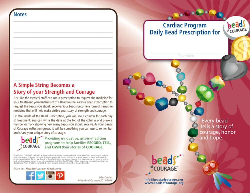Beads of Courage, Beads at Home, Cardiac Bead Prescription Journal (English)