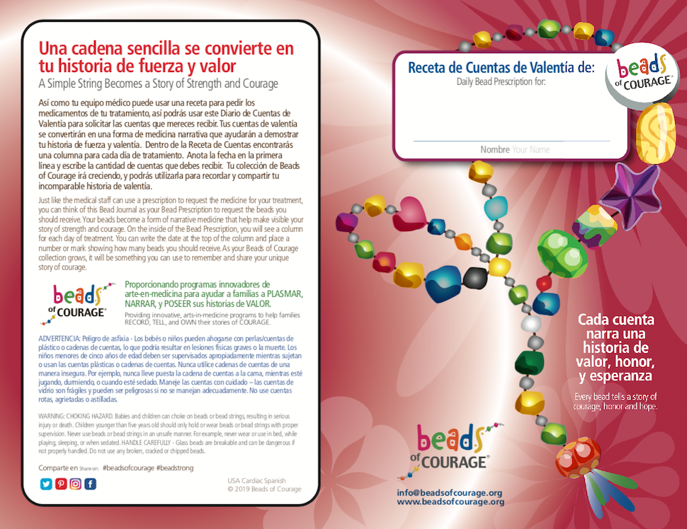 Beads of Courage, Beads at Home, Cardiac Bead Prescription Journal (Spanish)