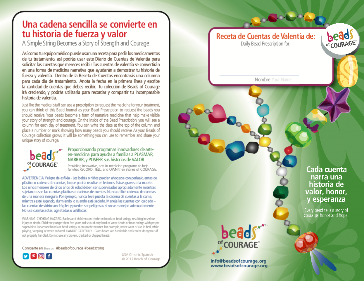 Beads of Courage, Beads at Home, Chronic Conditions Bead Prescription Journal (Spanish)