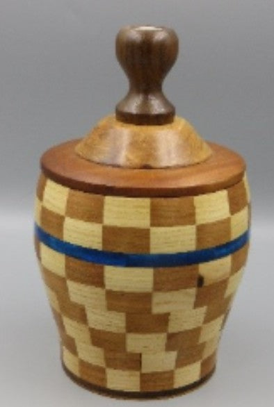 Woodturner Bowl - segmented ring box with walnut, oak, cherry & colored epoxy