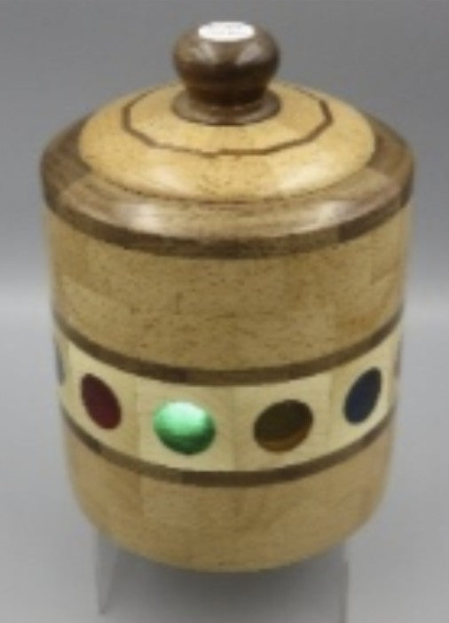 Woodturner Bowl - segmented ring box of beach, maple, walnut, red grandis & colored epoxy