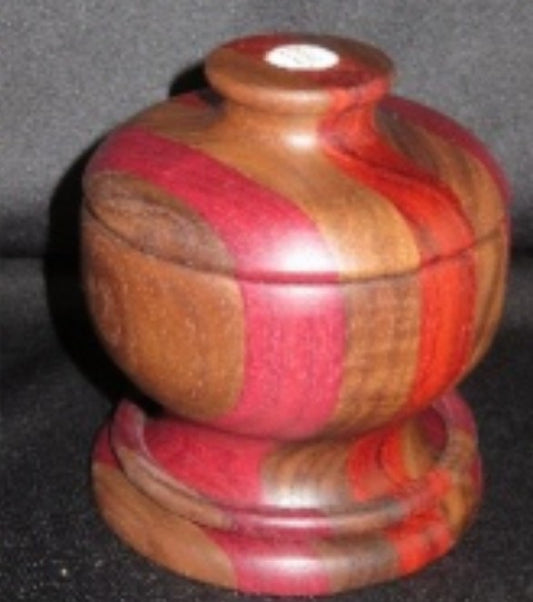 Woodturner Bowl - walnut, padauk & purpleheart  laminated box with captive ring