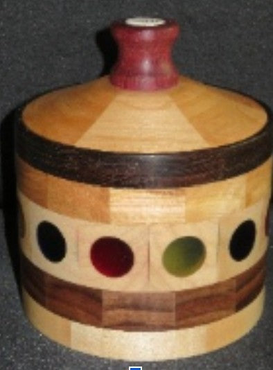 Woodturner Bowl - segmented ring box of maple, walnut, cherry, wenge, alder & colored epoxy box