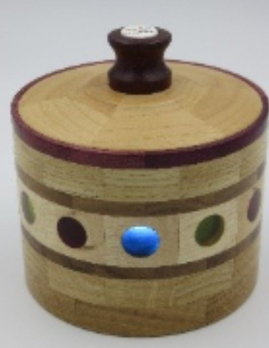 Woodturner Bowl - segmented ring box of oak, maple, walnut, purpleheart & colored epoxy