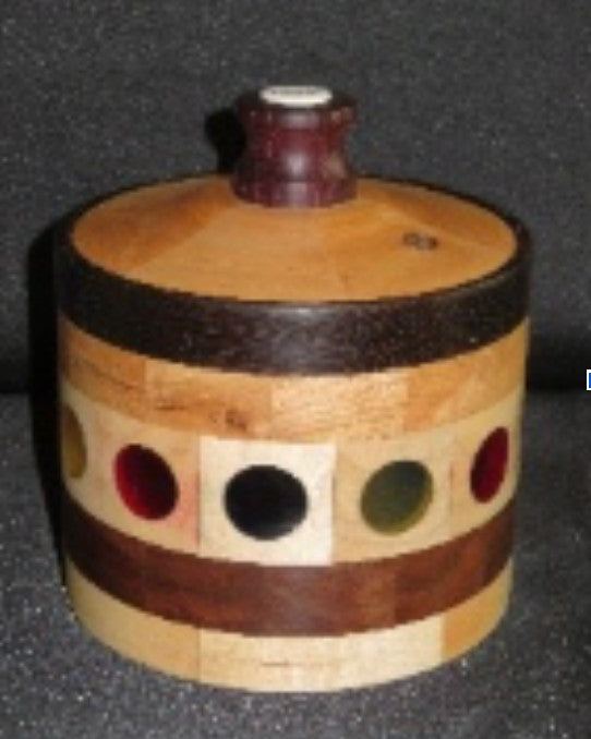 Woodturner Bowl - segmented ring box of maple, walnut, cherry, wenge, alder & colored epoxy