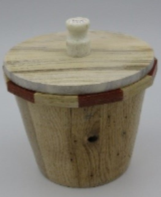 Woodturner Bowl - segmented stave box of salted white oak, padauk & white oak